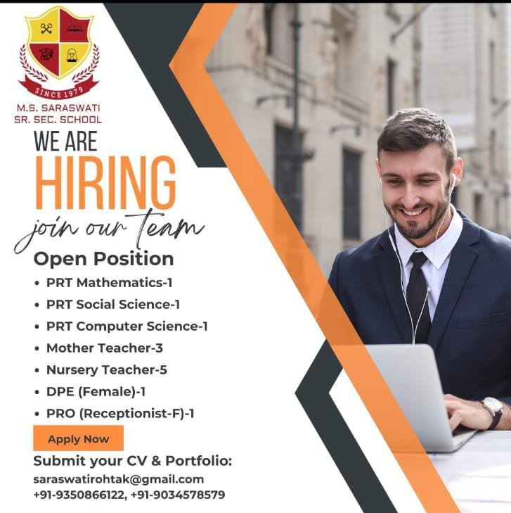 School Jobs at  Join M.S. Saraswati Sr. Sec. School ,  Rohtak